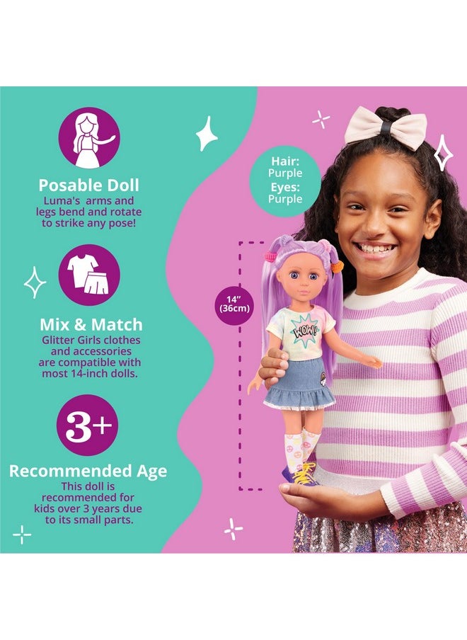 Glitter Girls - Luma 14Inch Posable Doll With Hair Extension & Pink Hair Bow Hair Clips And Colorful Outfit Toys Clothes And Accessories For Kids Ages 3 And Up - Image 1