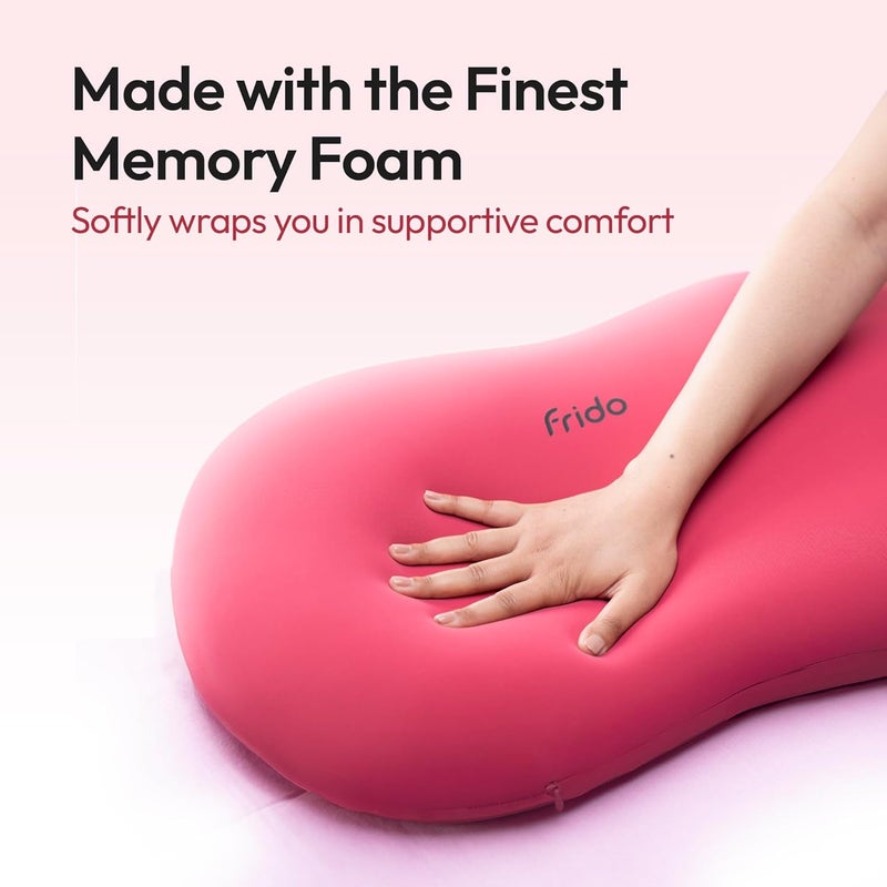 Frido وسادة العناق | قابلة للتنفس وناعمة للغاية من فوم الذاكرة | دعم النوم للبالغين | أفضل وسادة للعناق للذين ينامون على الجانب والسفر | مضادة للتجاعيد وصديقة للبشرة – وردي باربي - Image 5
