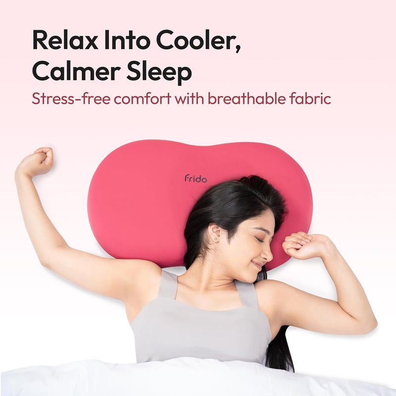 Frido وسادة العناق | قابلة للتنفس وناعمة للغاية من فوم الذاكرة | دعم النوم للبالغين | أفضل وسادة للعناق للذين ينامون على الجانب والسفر | مضادة للتجاعيد وصديقة للبشرة – وردي باربي - Image 2