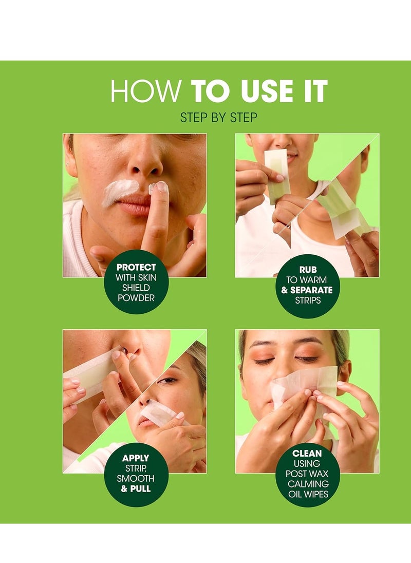 Nad's - Nad's Facial Wax Strips - Hypoallergenic All Skin Types - Facial Hair Removal For Women - At Home Waxing Kit with 20 Face Wax Strips + 4 Calming Oil Wipes + Skin Protection Powder - Image 1
