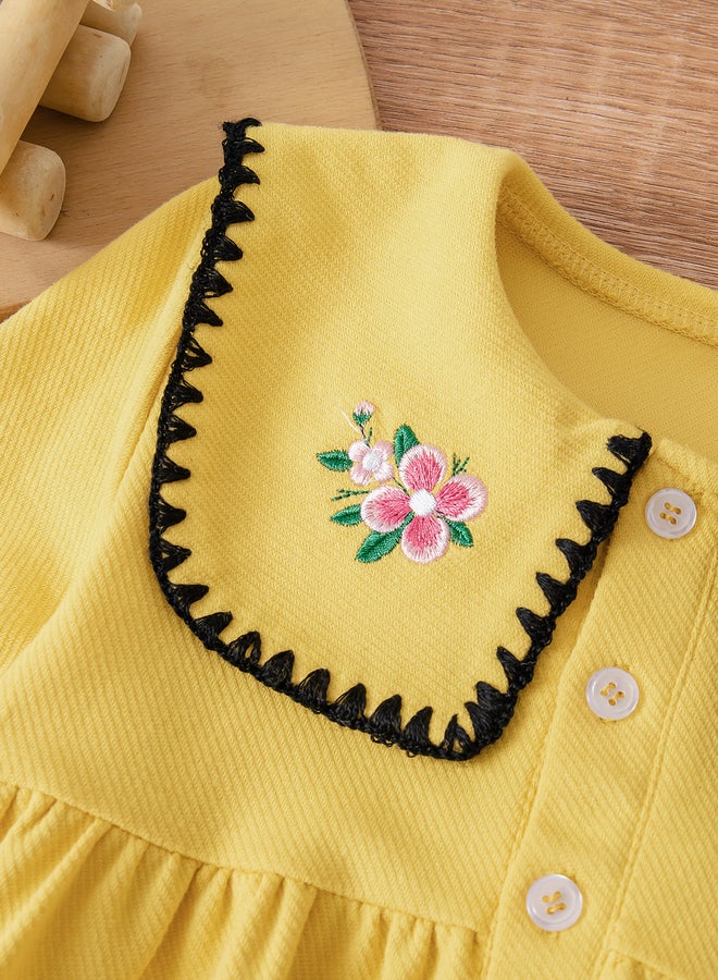 Take Two Girls Yellow Embroidered Top And Knit Pants Set - Image 4
