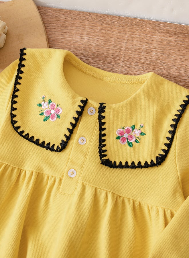 Take Two Girls Yellow Embroidered Top And Knit Pants Set - Image 3