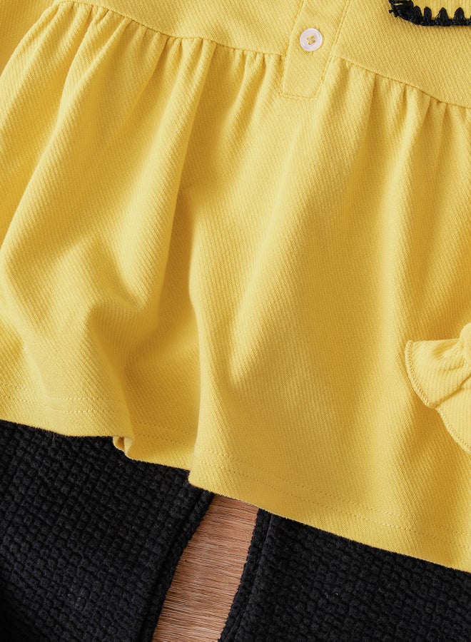 Take Two Girls Yellow Embroidered Top And Knit Pants Set - Image 5