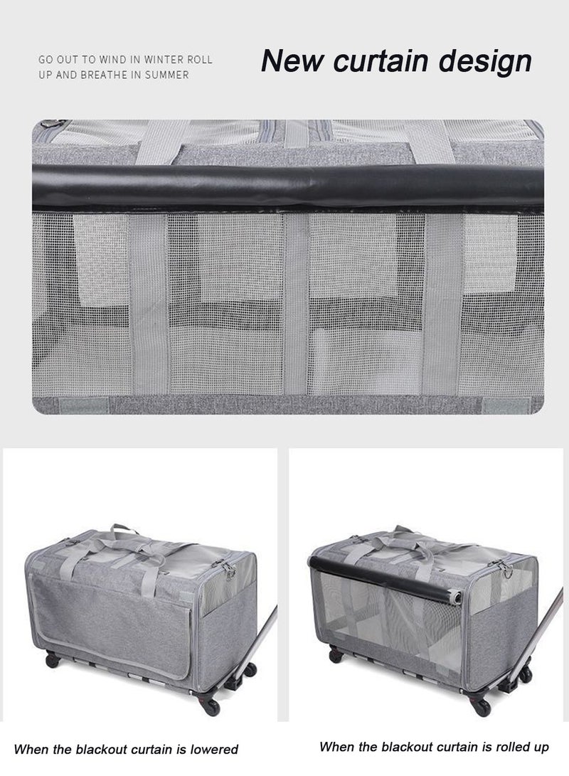 كيدل الكلب حالة مزدوجة مع حقيبة محمولة ، واثنين في واحد القط حالة مزدوجة مقصورة عرض البيت القط حالة مع عجلات المتداول سلة القط ، 2 القطط / الكلاب / الأرانب - Image 5