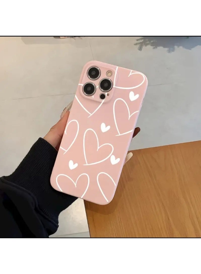 LDQ 5 Pcs Set, iPhone 16 Pro Max, Case , Charger Case, Data Cable Case, Silicone Data cable Strap, Pink Line Heart Pattern, Protective Kit. - Image 3