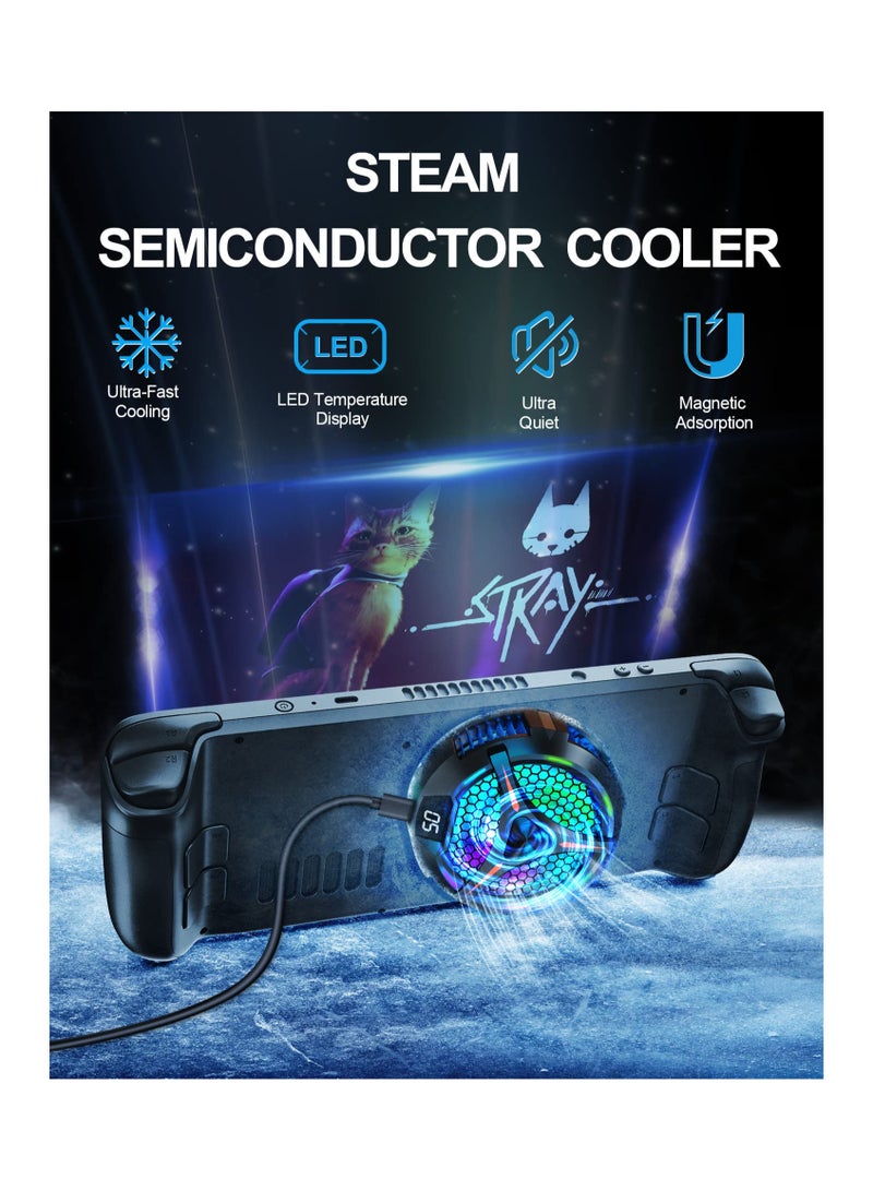 Zikra Steam Deck Fan Cooler, Semiconductor Heatsink Cooling with 7-Blade Fan / LED Temperature Display/ Two-Speed Fan Settings/ 7-Color Cycle, Magnetic Cooler for Steam Deck, Laptop,iPad - Image 2
