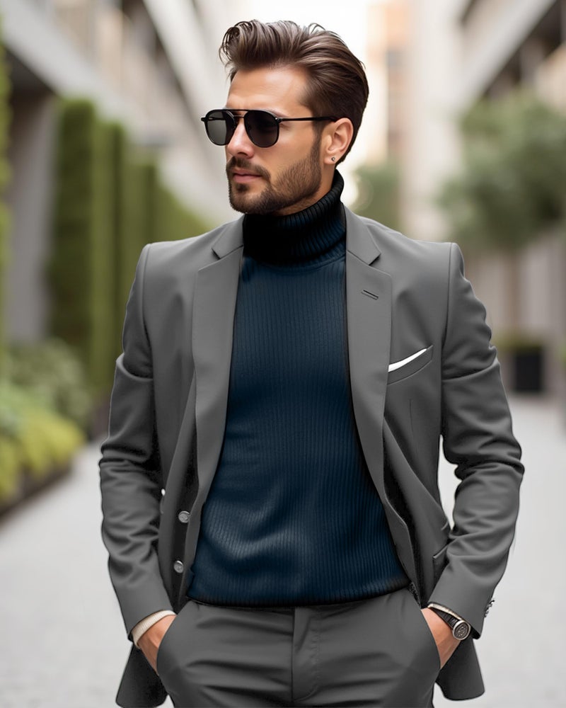 NY Threads Men's Ribbed Turtleneck Slim Fit Pullover Casual Long Sleeves Basic Top, XX-Large, Navy - Image 2