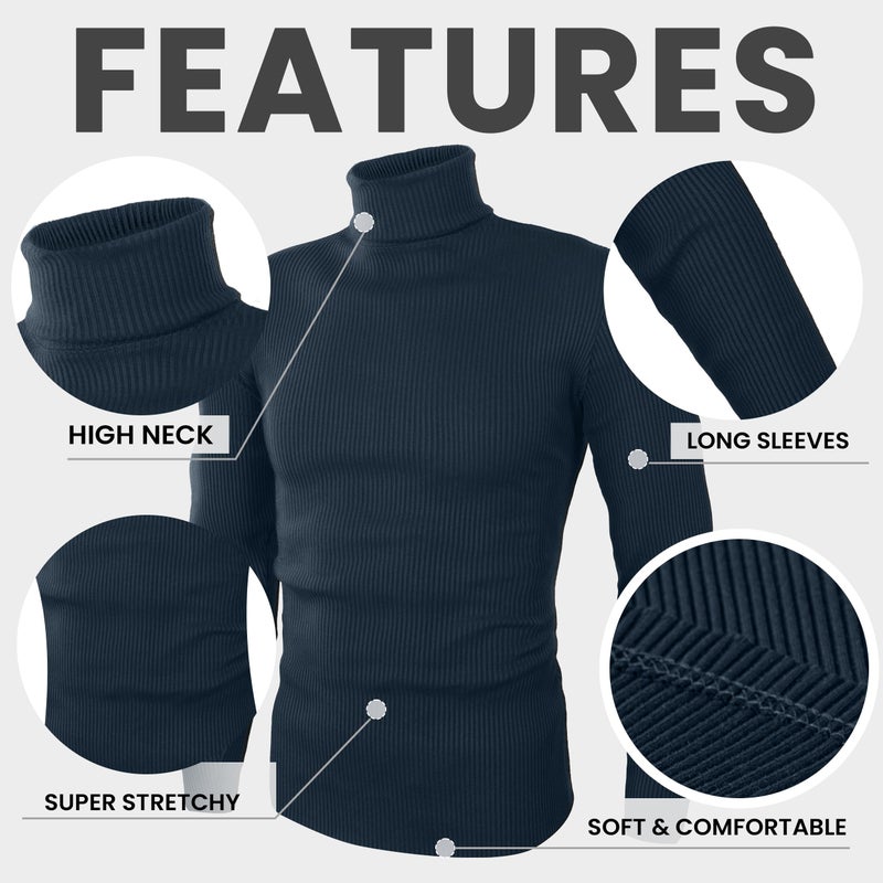 NY Threads Men's Ribbed Turtleneck Slim Fit Pullover Casual Long Sleeves Basic Top, XX-Large, Navy - Image 5