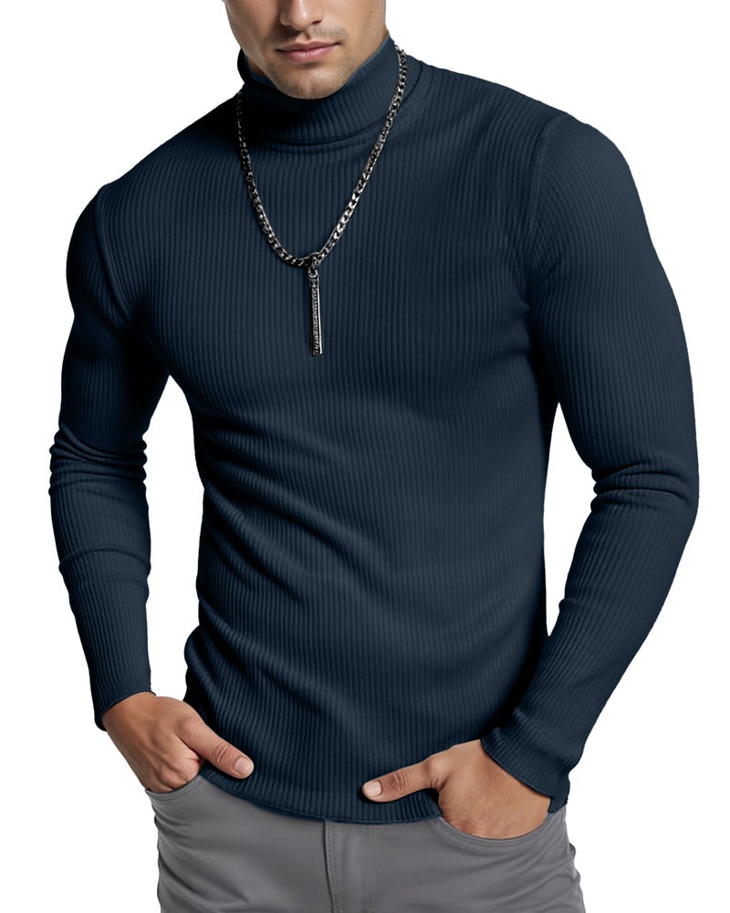 NY Threads Men's Ribbed Turtleneck Slim Fit Pullover Casual Long Sleeves Basic Top, XX-Large, Navy - Image 1