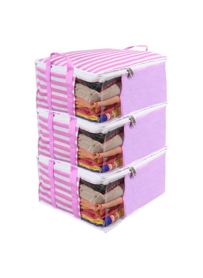 PrettyKrafts PrettyKrafts™ Presents Non Woven Saree Cover Storage Bags for Clothes with Combo Offer Saree Organizer for Wardrobe/Organizers for Clothes/Organizers for Wardrobe Pack of 3 - Pink - Image 1