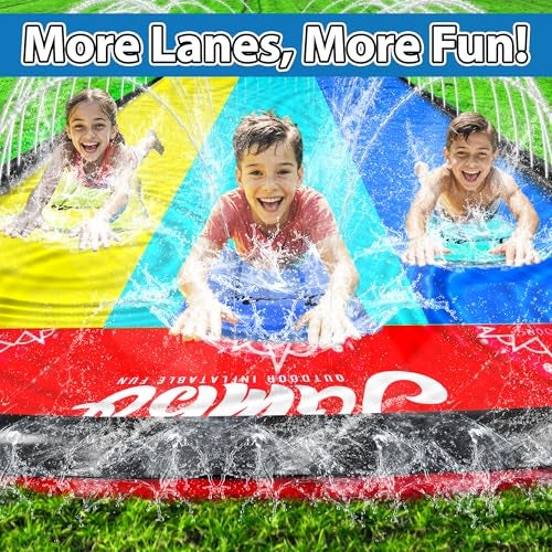 JAMBO XL 20Ft Premium 3 Lane Slip Splash and Slide with 3 Bodyboards, Heavy Duty Water Slide- Advanced 3-Way Water Sprinkler System, Backyard Waterslide Outdoor Water Toys n Slides for Kids - Image 2