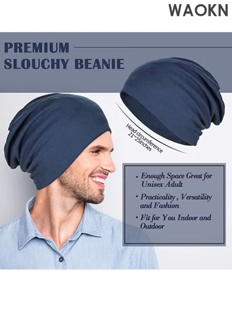 WAOKN 4 Pieces Satin Lined Sleep Cap Slouchy Beanie Hat Night Hair Cap for Women Adjustable Bonnet Satin Bonnet,Slouchy Beanie for Men/Women Baggy Cap Summer Winter Knit Hat Sleep Stretch Sleeping Headwear Head Wrap Men Women Unisex Quick Dry Waterproof Flex Fit Baseball Sun Sports - Image 5