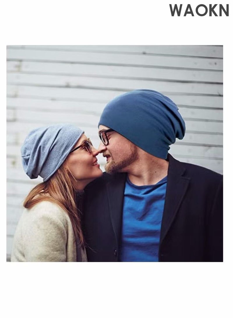 WAOKN 4 Pieces Satin Lined Sleep Cap Slouchy Beanie Hat Night Hair Cap for Women Adjustable Bonnet Satin Bonnet,Slouchy Beanie for Men/Women Baggy Cap Summer Winter Knit Hat Sleep Stretch Sleeping Headwear Head Wrap Men Women Unisex Quick Dry Waterproof Flex Fit Baseball Sun Sports - Image 2