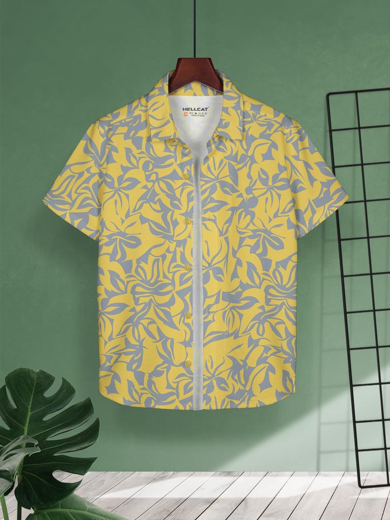HELLCAT Boys Cotton Blend Yellow Trendy Regular Fit Printed Causal Shirt /Yellow/11-12 Years - Image 2