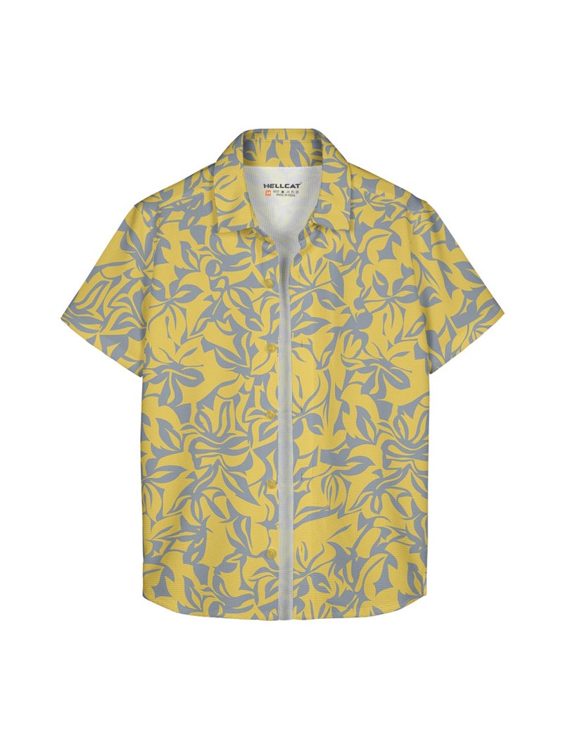 HELLCAT Boys Cotton Blend Yellow Trendy Regular Fit Printed Causal Shirt /Yellow/11-12 Years - Image 5