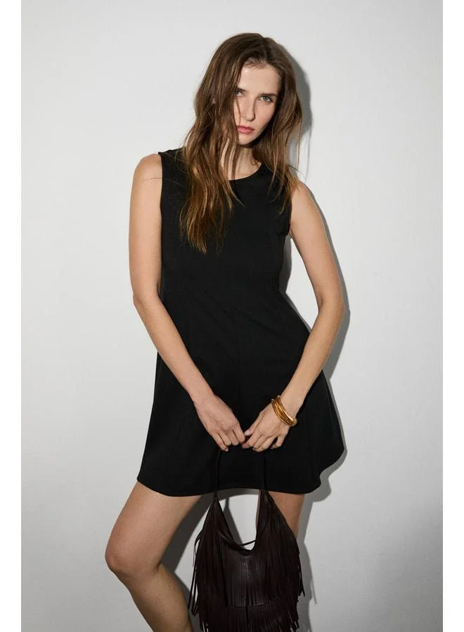 Grimelange CIEL Women's Soft and Stretchy Fabric Round-Collar Sleeveless Mini Black Dress.