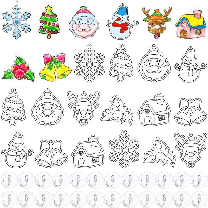 مجموعة ويلبوند من 24 قطعة لصيد الشمس - مجموعة متنوعة من أدوات صيد الشمس لفن النوافذ مع 24 قطعة من أكواب الشفط لمشاريع الرسم وزينة عيد الميلاد للمنزل