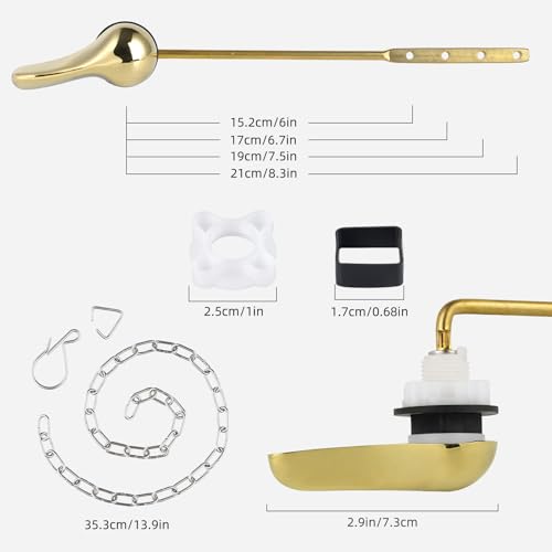 iFealClear Polished Gold Metal Universal Toilet Handle Replacement Kit, Front Mount Toilet Tank Flush Lever Handle with Nut Lock, Toilet Trip Lever Fits Most Toilets, Sold Brass Material - Image 5