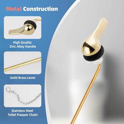 iFealClear Polished Gold Metal Universal Toilet Handle Replacement Kit, Front Mount Toilet Tank Flush Lever Handle with Nut Lock, Toilet Trip Lever Fits Most Toilets, Sold Brass Material - Image 2