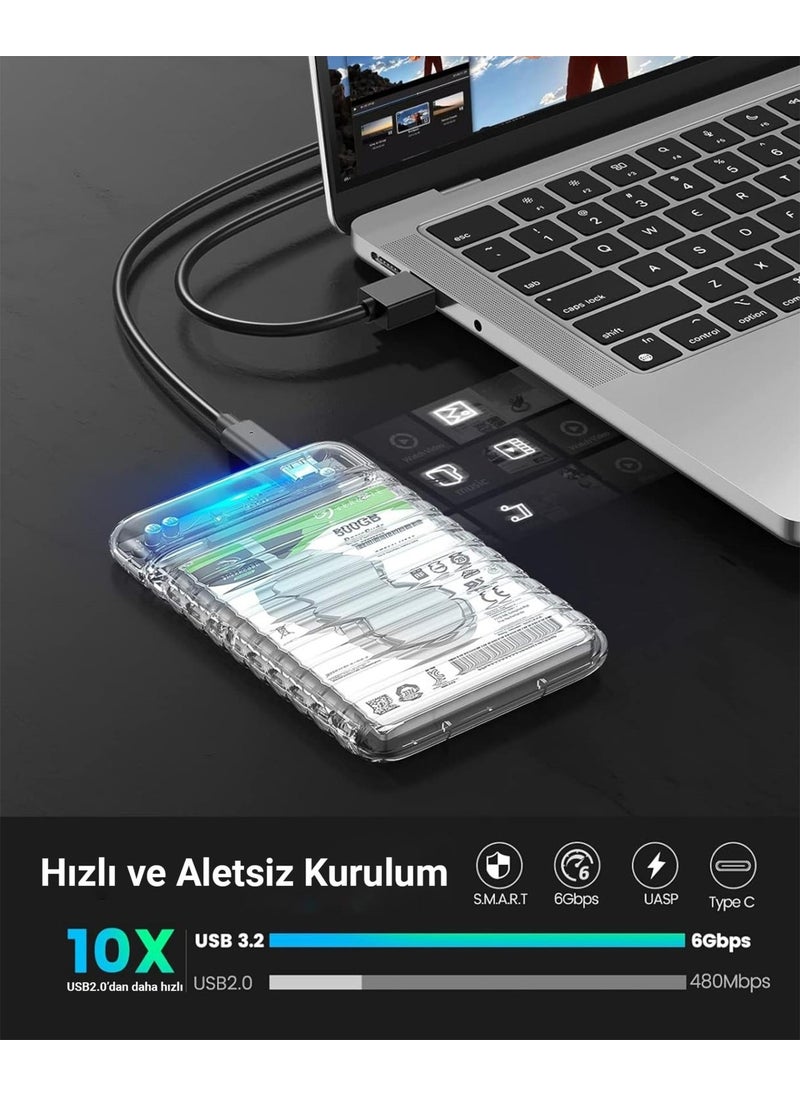 Orico Usb3.2 Gen2 6gbps Type-C 2.5” Inch Sata SSD Hard Disk Box Transparent  - Image 5