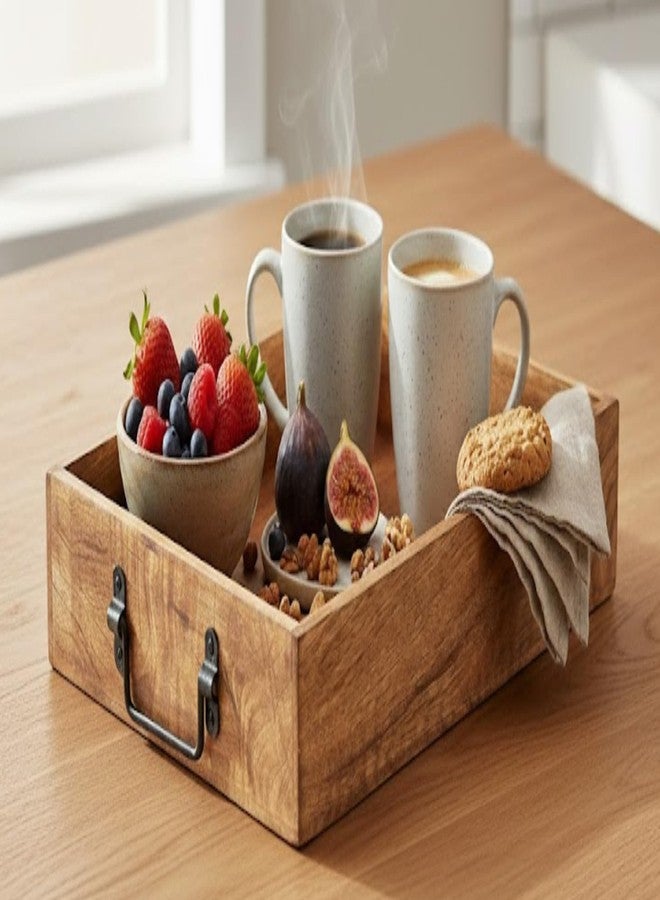 TrendBell Wooden Decorative Serving Tray with Metal Handles | Wood Trays for Breakfast in Bed, Lunch, Dinner, Appetizers, Patio, Ottoman, Coffee Table, Party (15" X 11" x 2.75") - Image 1