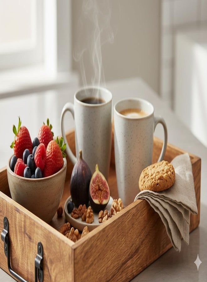 TrendBell Wooden Decorative Serving Tray with Metal Handles | Wood Trays for Breakfast in Bed, Lunch, Dinner, Appetizers, Patio, Ottoman, Coffee Table, Party (15" X 11" x 2.75") - Image 4