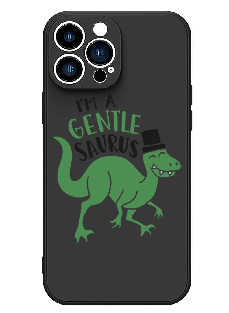 Theodor Protective Slim Fit Case Liquid Silicone Cover with Full Body Protection Anti-Scratch Shockproof Case For iPhone 15 Pro Max Black - I am a gentlesaurus - Image 1