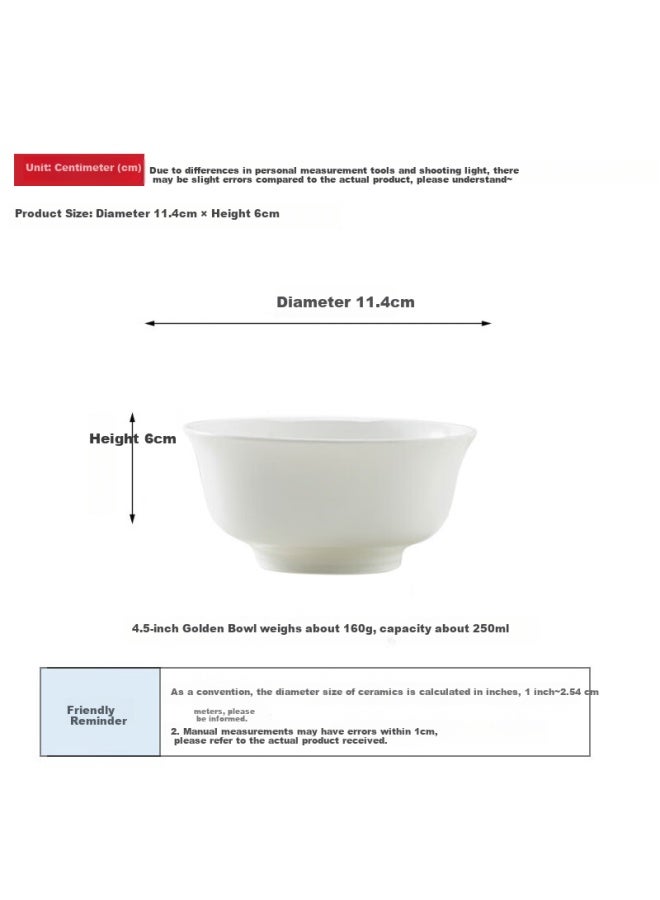 Sky Top Rice Bowl Bone China Small Soup Bowl Pure White Ceramic Household Hotel Tableware Set 4.5 Inch Golden Bell Bowl 10 Pieces - Image 1