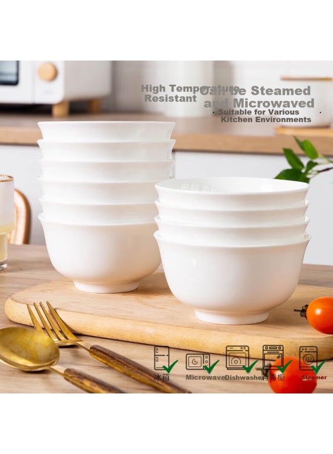 Sky Top Rice Bowl Bone China Small Soup Bowl Pure White Ceramic Household Hotel Tableware Set 4.5 Inch Golden Bell Bowl 10 Pieces - Image 3