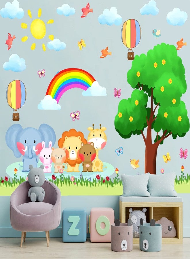 KOKOLAP Tree Animal Wall Stickers,Forest Animal Wall Decal Baby Room Decor,Nursery Wall Decor Rainbow Wall Stickers Peel and Stick,Elephant Bear Wall Sticker Kids Room Bedroom Classroom Playroom Decor - Image 1