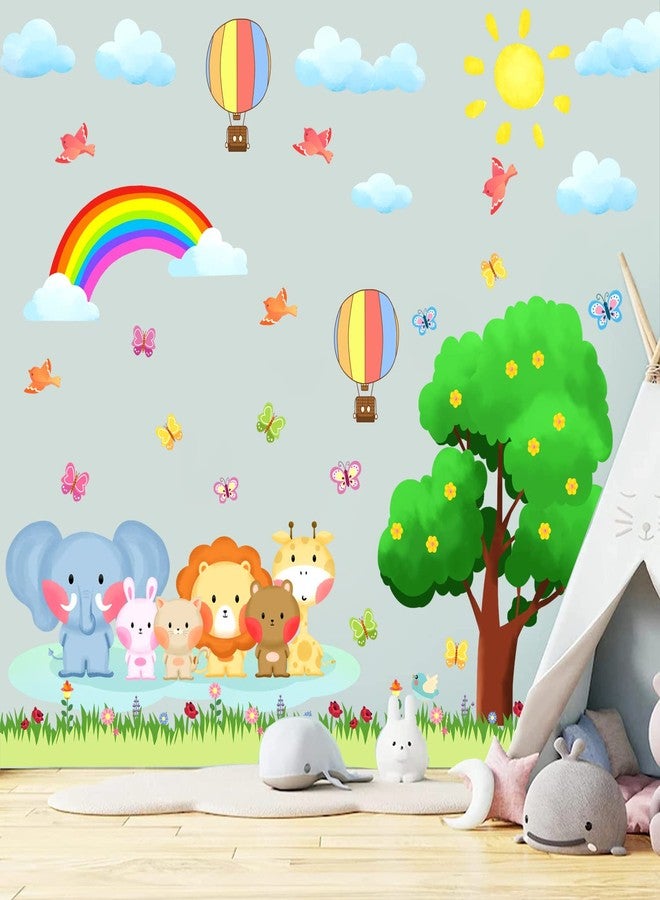 KOKOLAP Tree Animal Wall Stickers,Forest Animal Wall Decal Baby Room Decor,Nursery Wall Decor Rainbow Wall Stickers Peel and Stick,Elephant Bear Wall Sticker Kids Room Bedroom Classroom Playroom Decor - Image 2