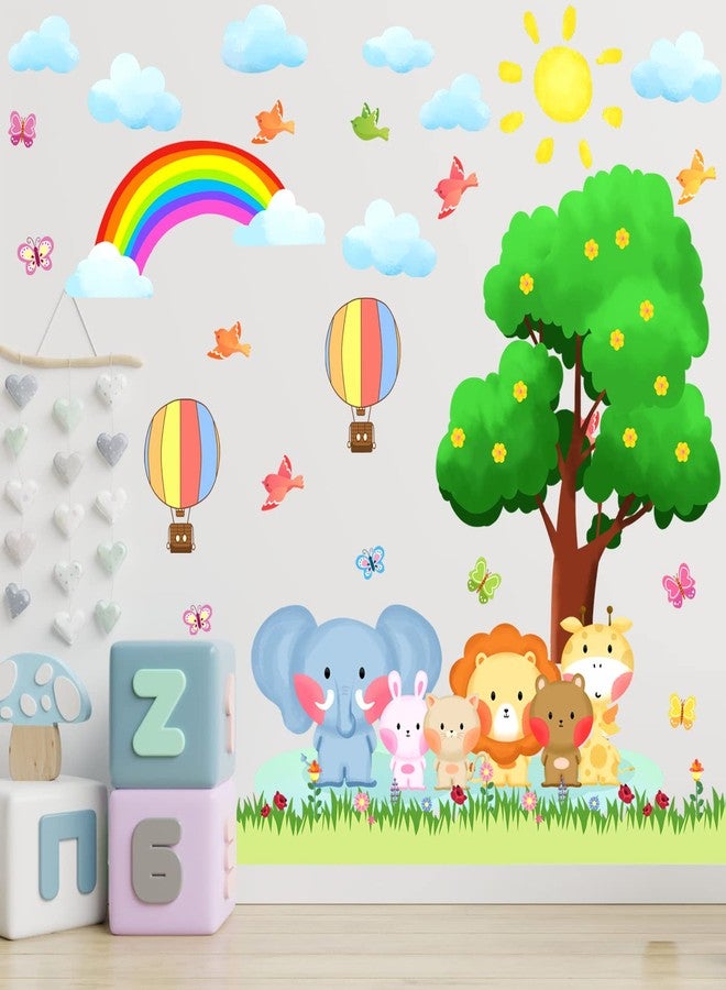 KOKOLAP Tree Animal Wall Stickers,Forest Animal Wall Decal Baby Room Decor,Nursery Wall Decor Rainbow Wall Stickers Peel and Stick,Elephant Bear Wall Sticker Kids Room Bedroom Classroom Playroom Decor - Image 4