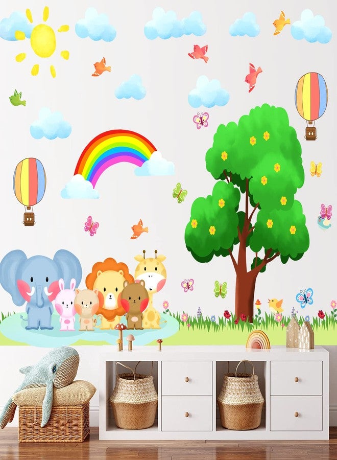 KOKOLAP Tree Animal Wall Stickers,Forest Animal Wall Decal Baby Room Decor,Nursery Wall Decor Rainbow Wall Stickers Peel and Stick,Elephant Bear Wall Sticker Kids Room Bedroom Classroom Playroom Decor - Image 3