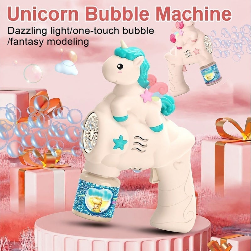 O2. Rainbow Horse Bubble Gun for Kids – Includes 100ML Bubble Solution Bottle - Image 3