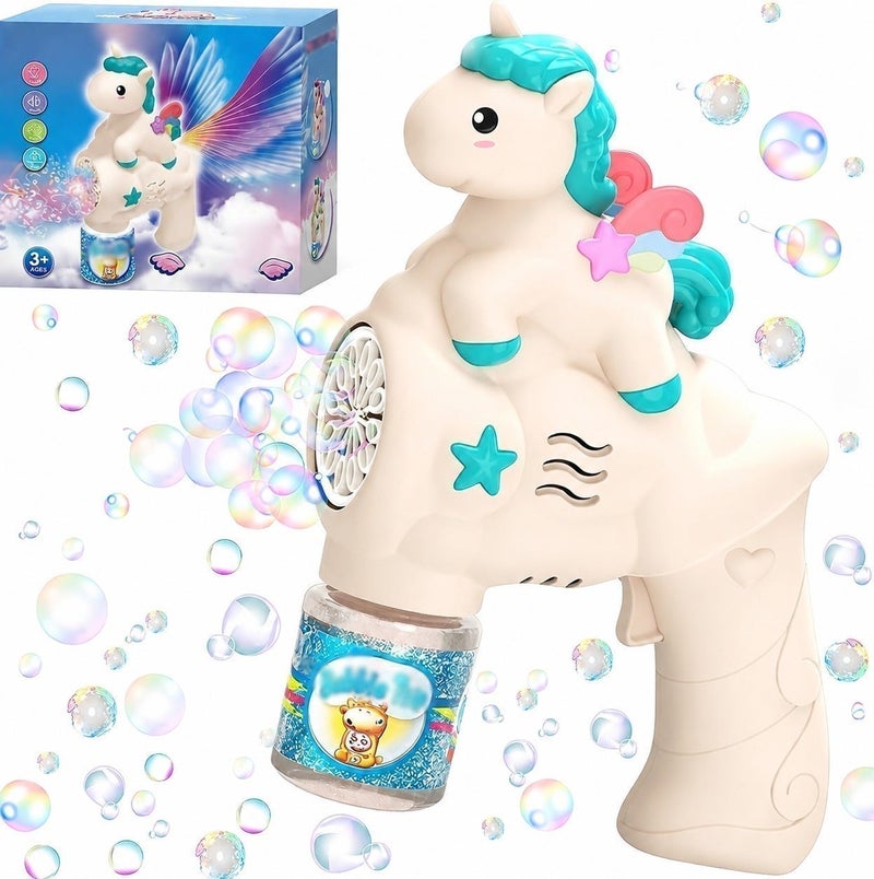 O2. Rainbow Horse Bubble Gun for Kids – Includes 100ML Bubble Solution Bottle - Image 1