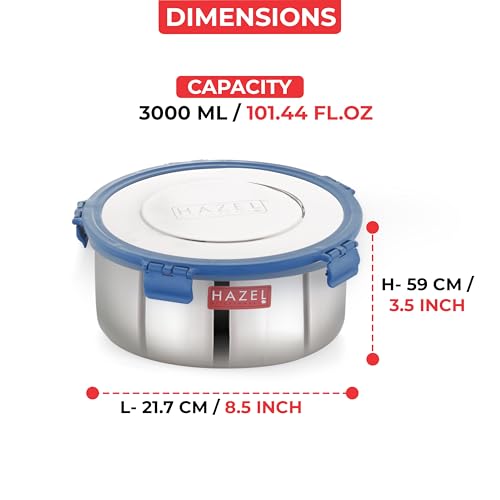 HAZEL Stainless Steel Wafer & Chips Snack Storage Container, 3000 Ml, Airtight Dabba, Silver - Image 3