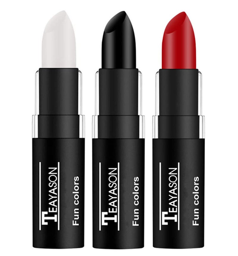 TEAYASON جو هو 3 قطع مكياج مهرج كريم أبيض - عصا قابلة للخلط - عصي سوداء للعيون طلاء وجه وجسم احترافي لمكياج هالوين SFX، طلاء وجه آمن للأنف والشفتين لمكياج مهرجان الرياضة (أبيض + أسود + أحمر) - Image 1