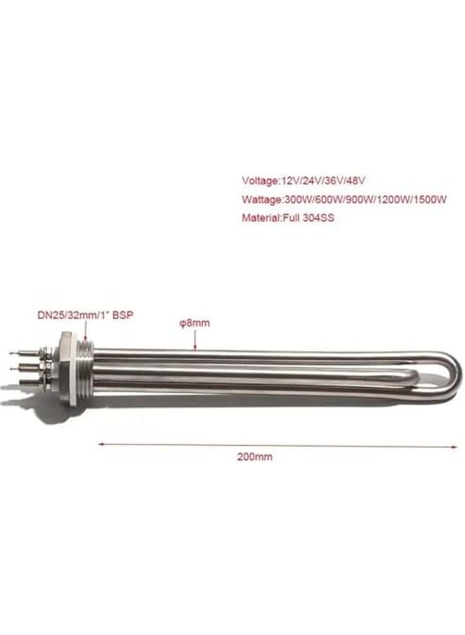 24V 1200W 304SS Water Immersion Heating Element 200mm Low Voltage Solar Heater With Locknut - Image 3