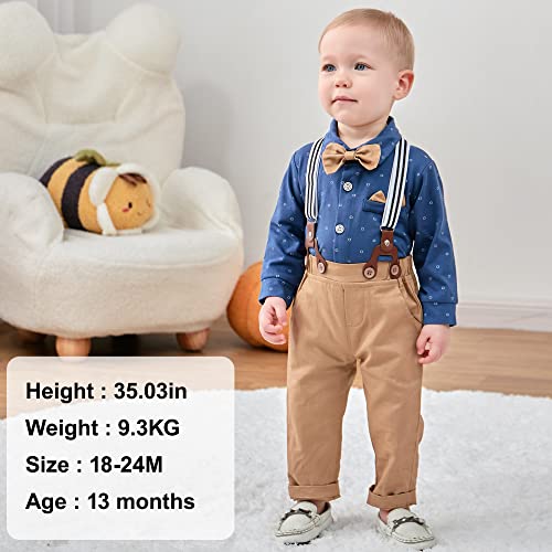WESIDOM Baby Boy Clothes 0-24M Newborn Infant Gentleman Outfit, Shirt+Bowtie+Beret+Suspender Pant Baby boy Suit Clothing Set - Image 3