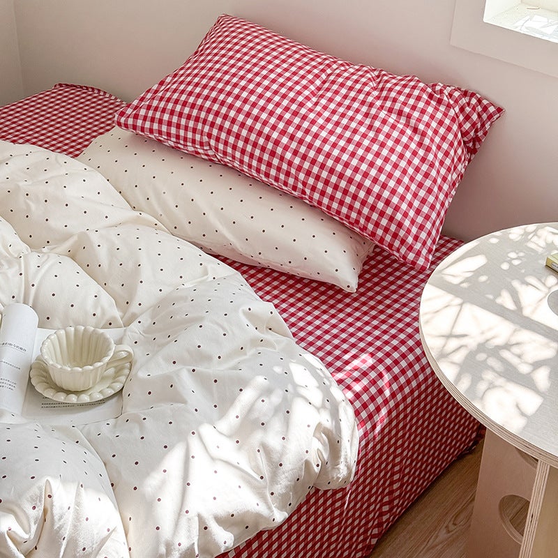 Brulee Red Grid Bedding Set - 4 Pieces, Soft & Skin-Friendly, All-Season Style - Image 1