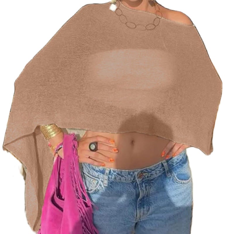Argeousgor Women Sheer Poncho Top Lightweight Knit Crochet Shrug Bolero Mesh Batwing Sleeve Sweater Cover Up Beachwear - Image 1