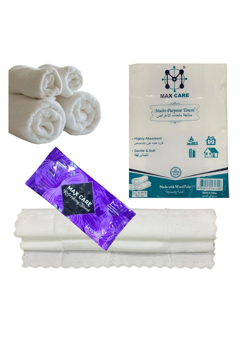 ماكس كير حزمة مناشف متعددة الاستخدامات من ماكس كير، تحتوي على 50 قطعة (30x60 سم) مع 50 منشفة منعشة، شديدة الامتصاص، ناعمة، متوفرة بنكهات متعددة. - Image 1