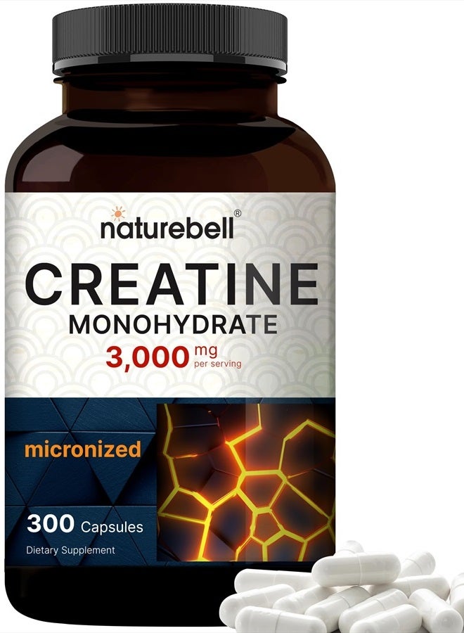 NatureBell Creatine Monohydrate 3,000mg Per Serving, 300 Capsules – Micronized – Unflavored Creatine Pills – Support Pre Workout & Healthy Muscle – Easily Absorbed, Easy to Swallow (50 Servings) - Image 1