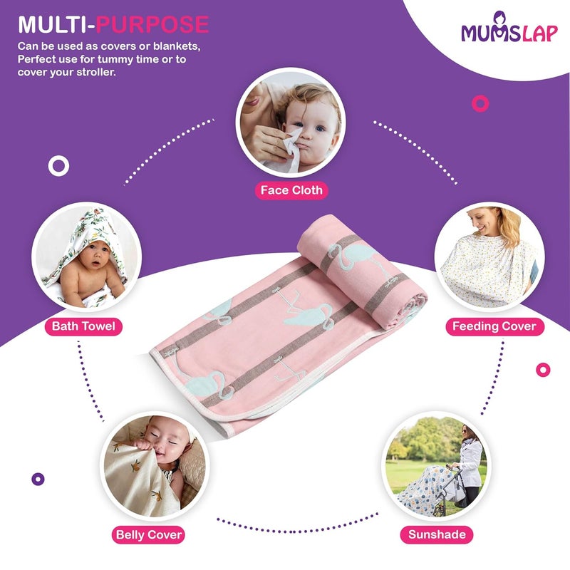 MumsLap Baby Muslin Blanket for Newborn 80 80 6 Layer Gauze Cotton Soft Swaddle Wrap BlanketQuiltBath TowelNursing CoverCrib Blankets for Boys and Girls Pink Swan - Image 2