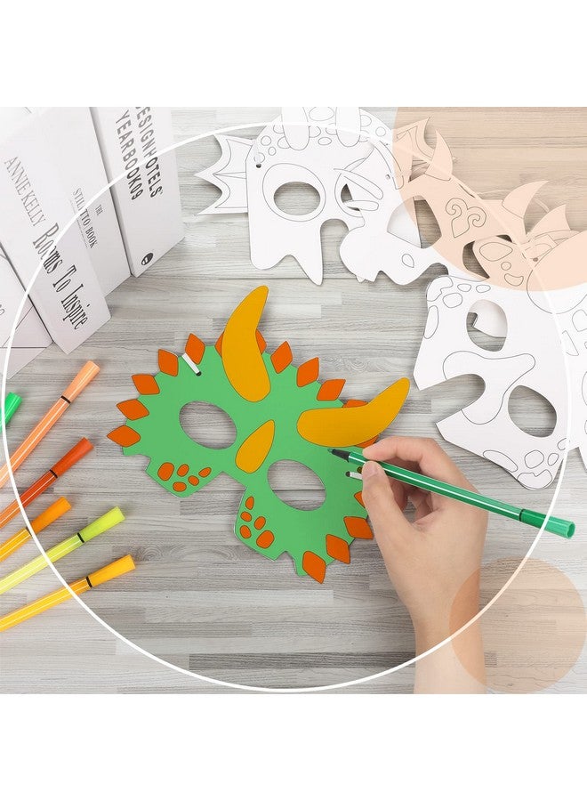 Woanger 36 Pieces Color Your Own Dinosaur Masks DIY Paper Masks Blank Graffiti Craft with Elastic Ropes for Cosplay Dinosaur Birthday Party Favors, 6 Designs - Image 4
