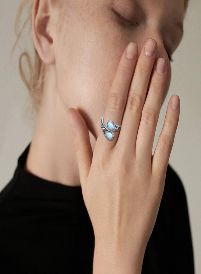 Vito 925 Sterling Silver Lotus Spoon Ring for Women, Adjustable Yin Yang Band Moonstone Sun Moon Open Rings Vintage Boho Wrap Rings Antique Floral Spiritual Jewelry Gift for Yoga Lover - Image 5