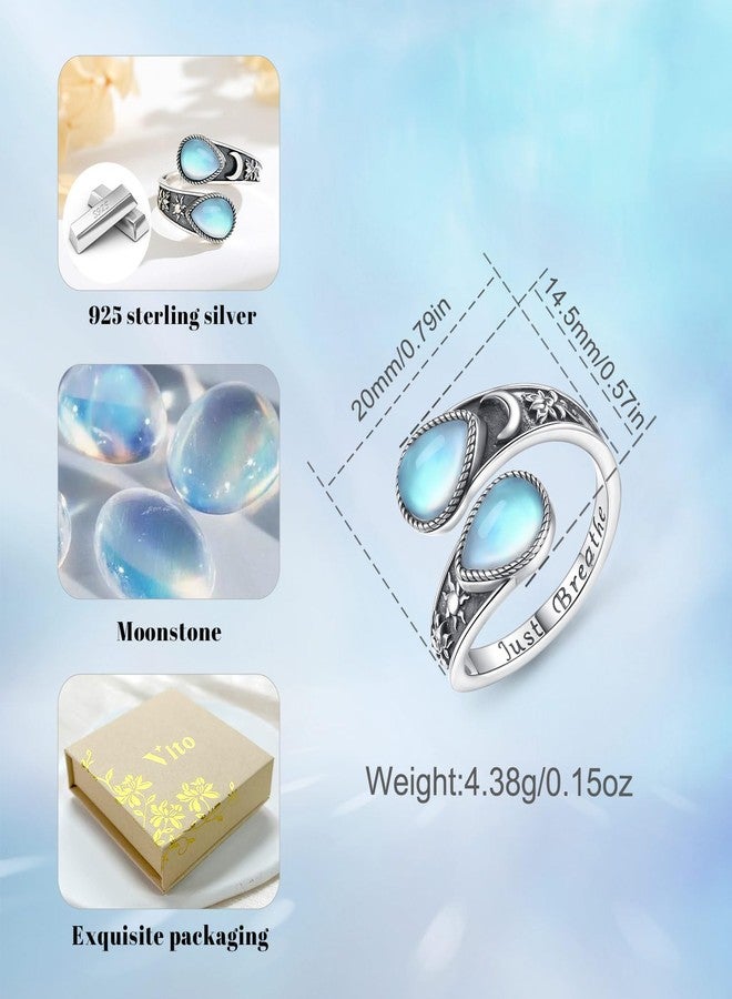 Vito 925 Sterling Silver Lotus Spoon Ring for Women, Adjustable Yin Yang Band Moonstone Sun Moon Open Rings Vintage Boho Wrap Rings Antique Floral Spiritual Jewelry Gift for Yoga Lover - Image 4