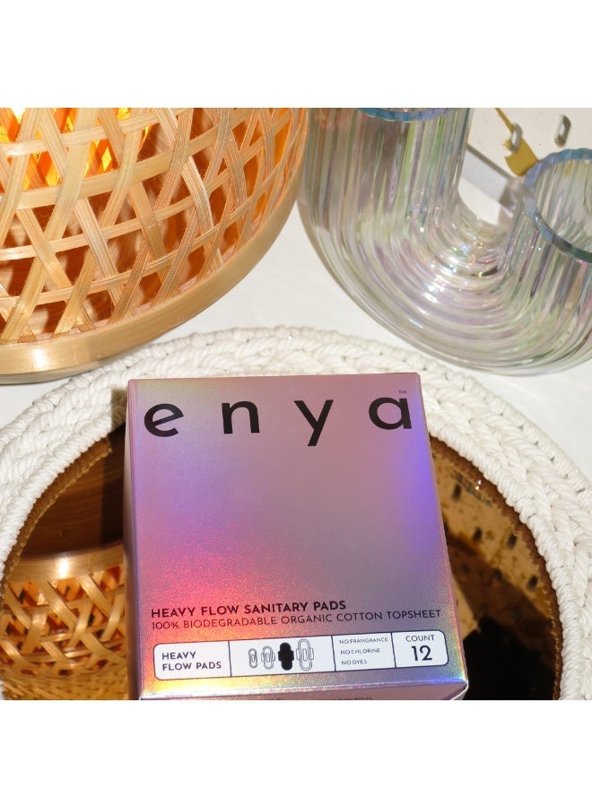 Enya Heavy Flow Sanitary Pads, 100% Biodegradable Organic Cotton, 28.5cm, 12 Count - Image 2