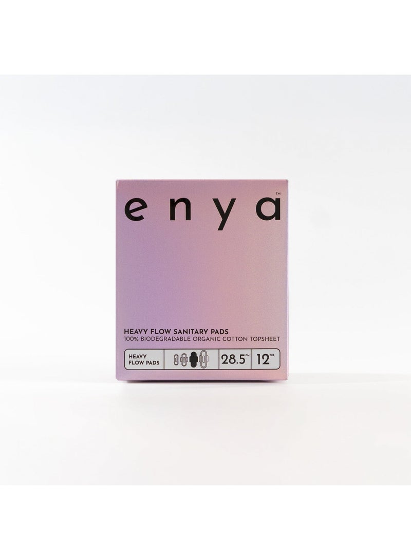 Enya Heavy Flow Sanitary Pads, 100% Biodegradable Organic Cotton, 28.5cm, 12 Count - Image 1