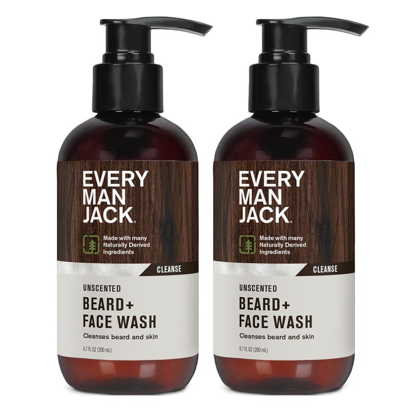 Every Man Jack Unscented Beard  Face Wash  Fragrance Free for Sensitive Skin  Naturally Cleanse and Condition Your Beard and Skin  67ounce 2 pack